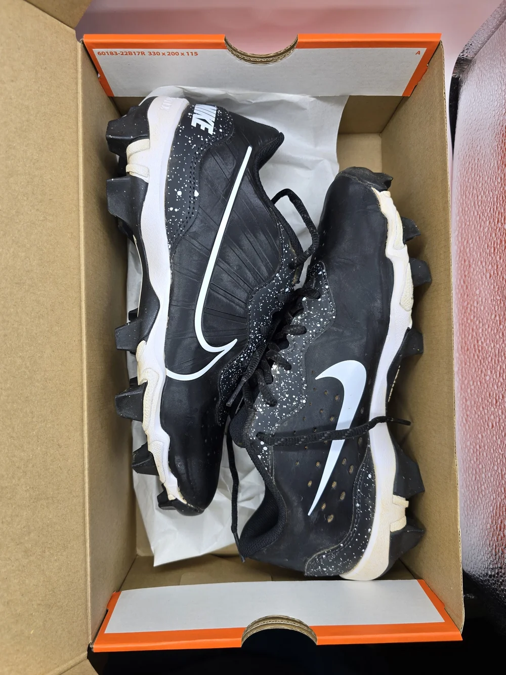 Nike Black & White Splatter Alpha Huarache Keystone Baseball Cleats Size 7